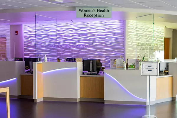 Interior image of the Obstetrics and Gynecology clinic front desk at UI Hospitals & Clinics
